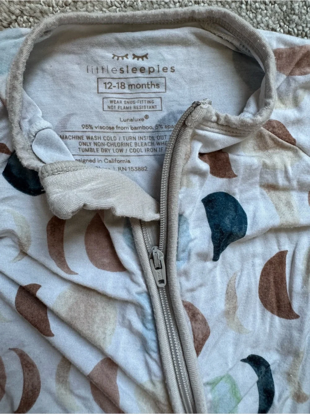 Little Sleepies Beige Moon & Neutral Crescent Footed One-Piece